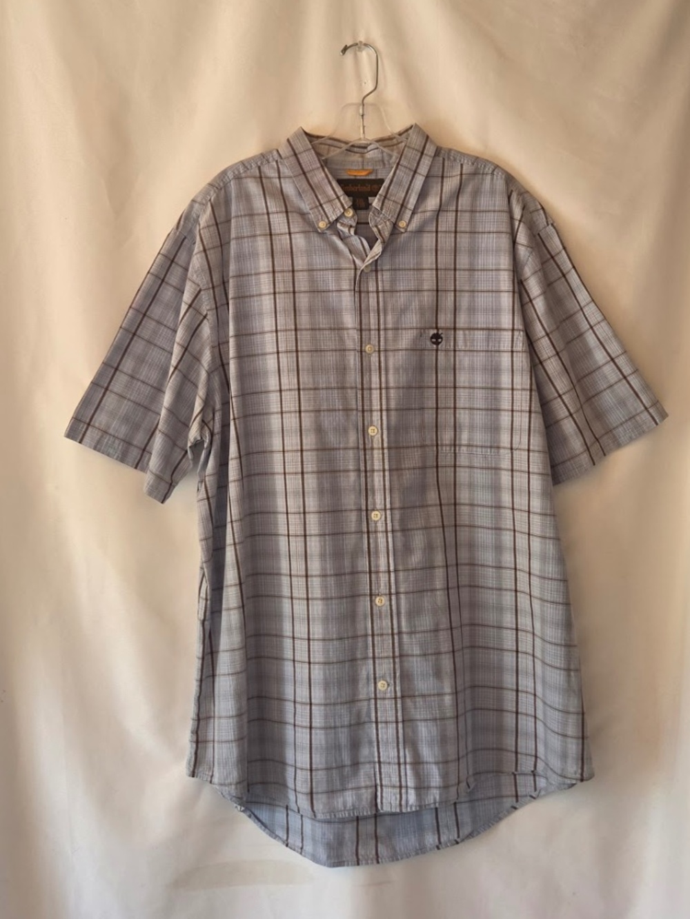 Timberland Short Sleeve button Down Shirt blue/Brown Plaid Size XXL